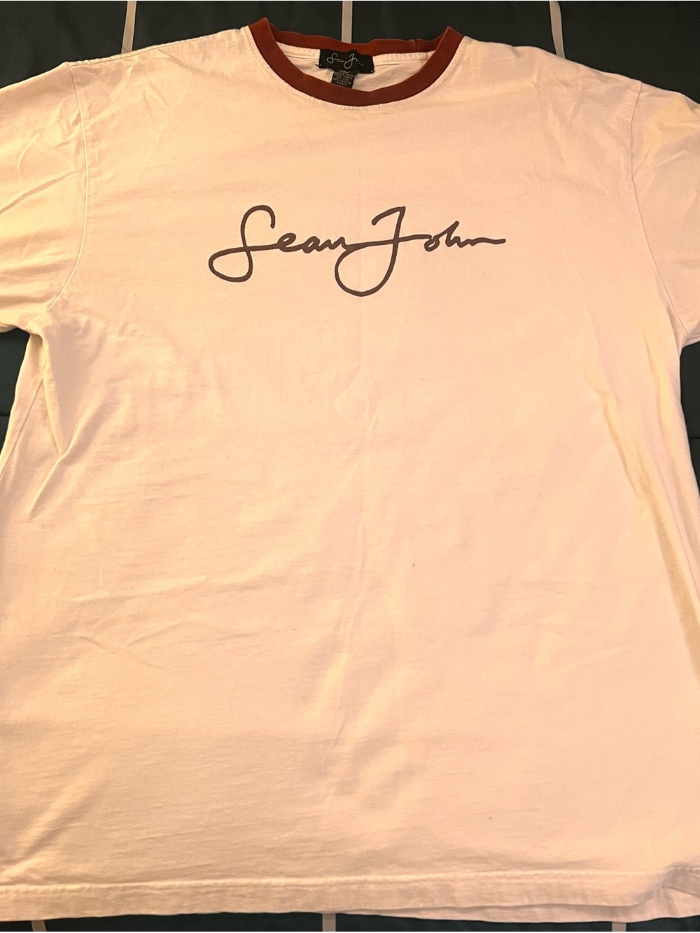 Sean John White Tee with Brown Collar and Sleeves